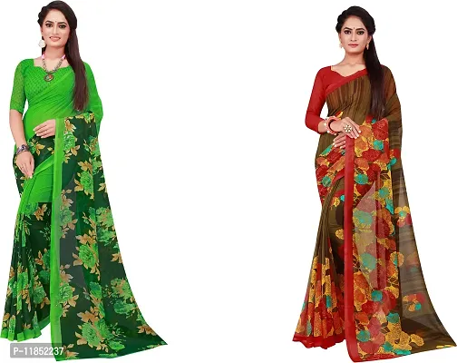 Attractive Georgette Saree with Blouse piece For Women Pack Of 2-thumb0