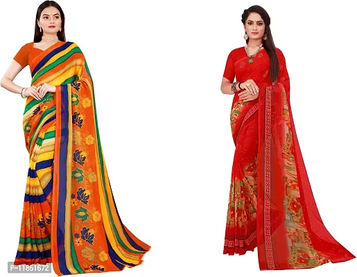 Attractive Georgette Saree with Blouse piece For Women Pack Of 2-thumb0