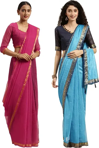 Beautiful Art Silk Saree With Blouse Piece For Women Pack Of 2