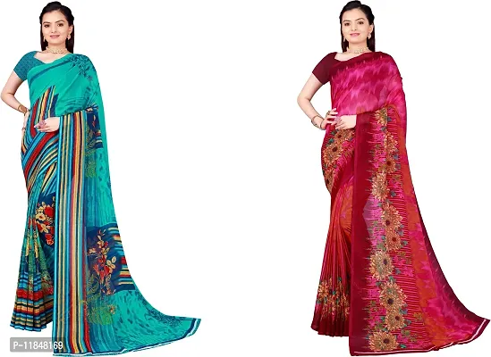 Attractive Georgette Saree with Blouse piece For Women Pack Of 2