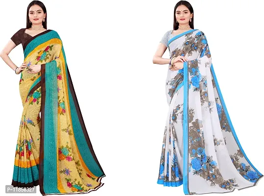 Attractive Georgette Saree with Blouse piece For Women Pack Of 2-thumb0