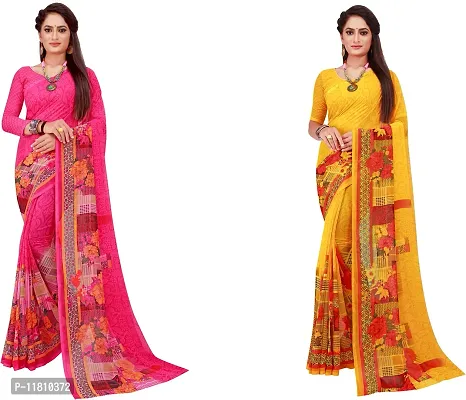 Stylish Georgette Multicoloured Daily Wear Saree with Blouse piece For Women Pack Of 2-thumb0