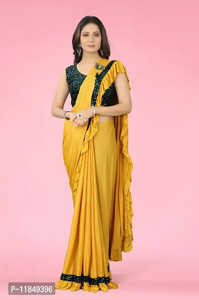 Trendy Lycra Saree with Blouse piece For Women-thumb0