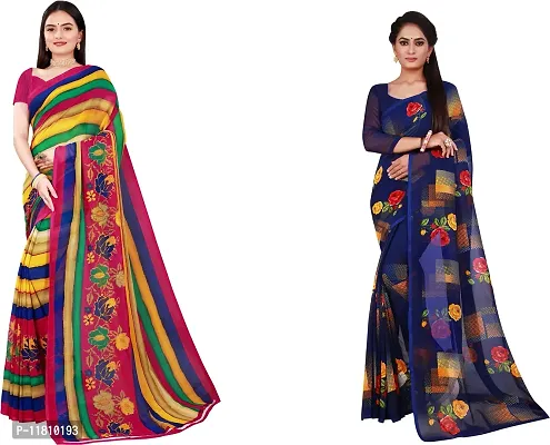 Stylish Georgette Multicoloured Daily Wear Saree with Blouse piece For Women Pack Of 2