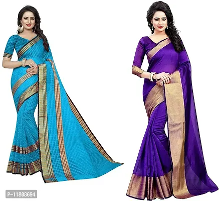 Stylish Cotton Silk Multicoloured Chettinadu Saree with Blouse piece For Women Pack Of 2-thumb0