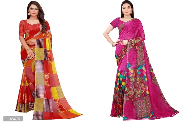 Attractive Georgette Saree with Blouse piece For Women Pack Of 2