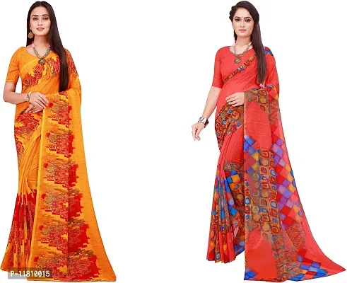 Stylish Georgette Multicoloured Daily Wear Saree with Blouse piece For Women Pack Of 2