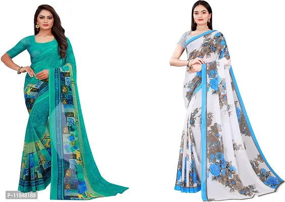 Attractive Georgette Saree with Blouse piece For Women Pack Of 2-thumb0