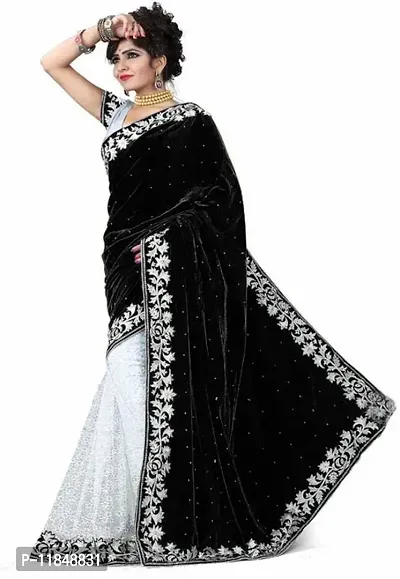 Trendy Velvet Saree with Blouse piece For Women-thumb0