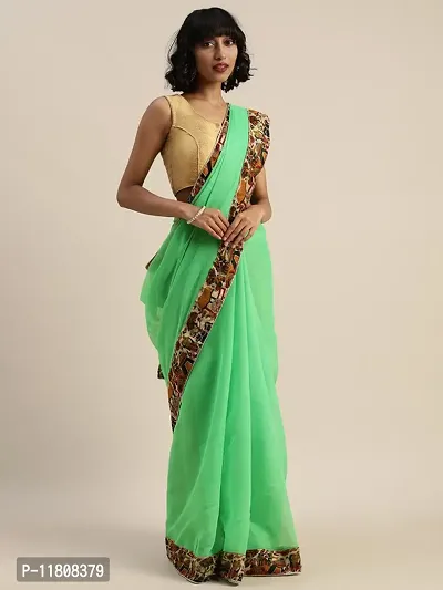 Stylish Cotton Blend Green Bollywood Saree with Blouse piece For Women Pack Of 1-thumb0