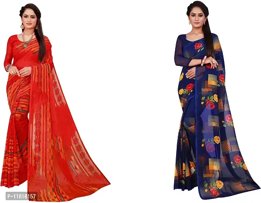 Stylish Georgette Multicoloured Daily Wear Saree with Blouse piece For Women Pack Of 2-thumb0