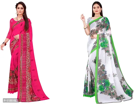 Attractive Georgette Saree with Blouse piece For Women Pack Of 2-thumb0