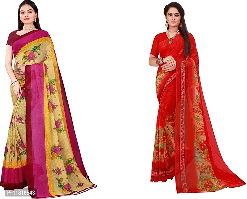 Stylish Georgette Multicoloured Daily Wear Saree with Blouse piece For Women Pack Of 2