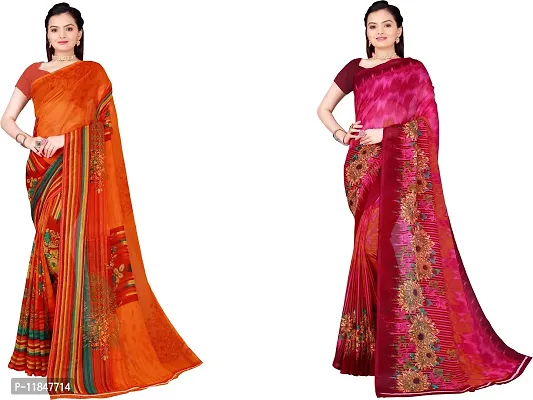 Attractive Georgette Saree with Blouse piece For Women Pack Of 2-thumb0