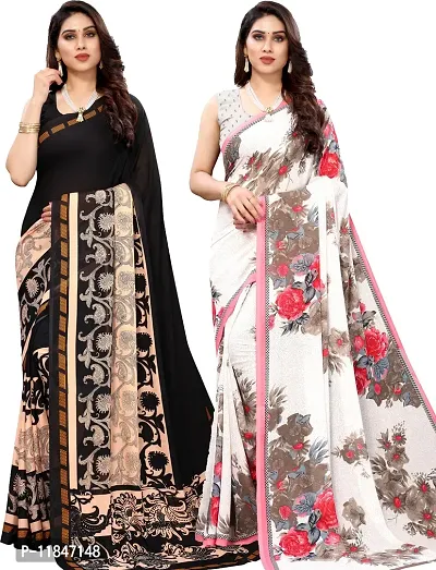 Attractive Georgette Saree with Blouse piece For Women Pack Of 2-thumb0