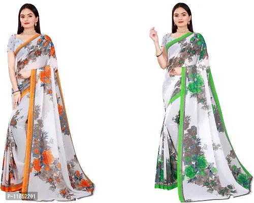 Attractive Georgette Saree with Blouse piece For Women Pack Of 2-thumb0