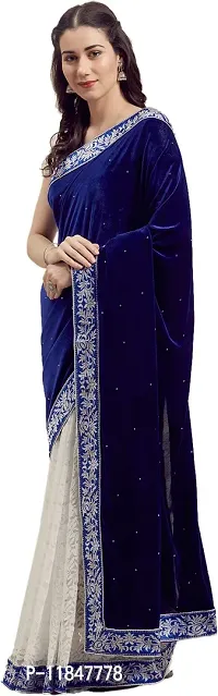 Attractive Velvet Saree with Blouse piece For Women-thumb0