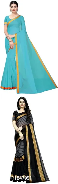 Attractive Art Silk Saree with Blouse piece For Women Pack Of 2-thumb0