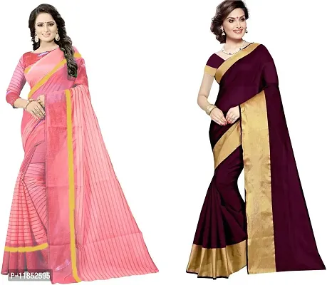 Attractive Georgette Saree with Blouse piece For Women Pack Of 2-thumb0