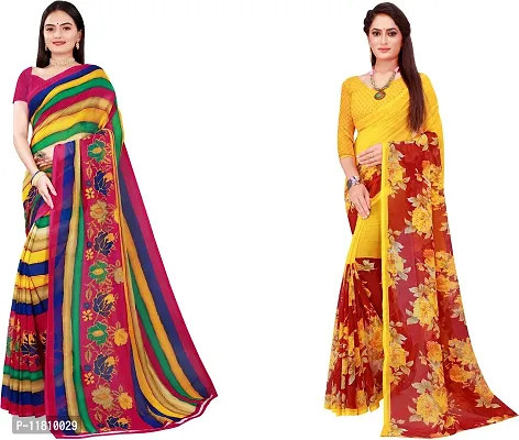 Stylish Georgette Multicoloured Daily Wear Saree with Blouse piece For Women Pack Of 2-thumb0