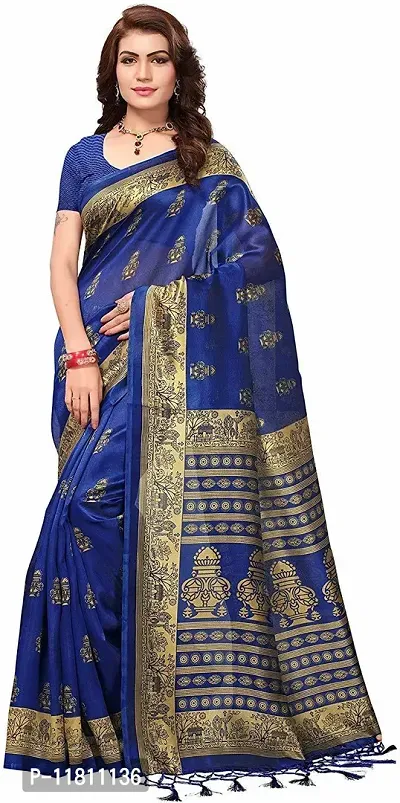 Stylish Silk Blend Blue Daily Wear Saree with Blouse piece For Women Pack Of 1