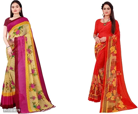 Stylish Georgette Multicoloured Bollywood Saree with Blouse piece For Women Pack Of 2-thumb0