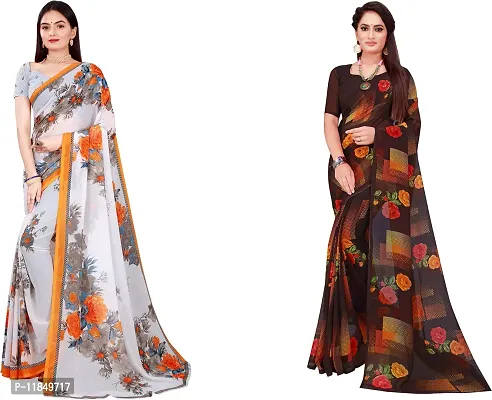 Attractive Georgette Saree with Blouse piece For Women Pack Of 2-thumb0