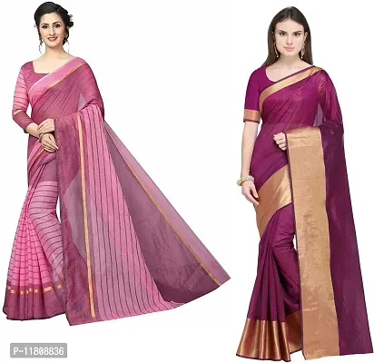 Stylish Cotton Silk Multicoloured Daily Wear Saree with Blouse piece For Women Pack Of 2