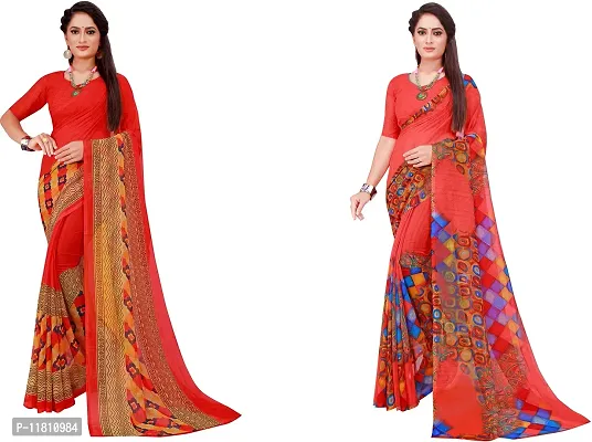 Stylish Georgette Multicoloured Daily Wear Saree with Blouse piece For Women Pack Of 2