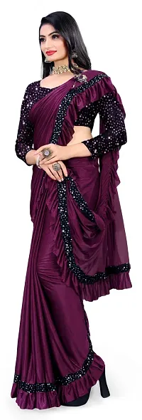 Trendy Lycra Saree with Blouse piece For Women-thumb2