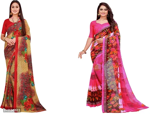 Attractive Georgette Saree with Blouse piece For Women Pack Of 2-thumb0