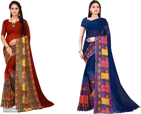 Attractive Georgette Saree with Blouse piece For Women Pack Of 2-thumb0