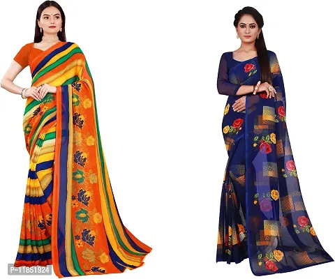 Attractive Georgette Saree with Blouse piece For Women Pack Of 2-thumb0