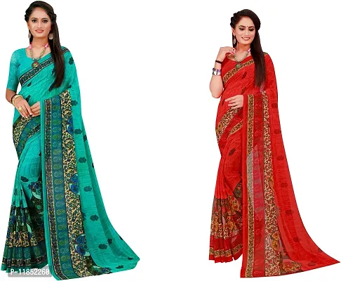 Attractive Georgette Saree with Blouse piece For Women Pack Of 2-thumb0