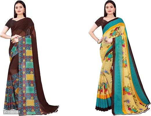 Attractive Georgette Saree with Blouse piece For Women Pack Of 2-thumb0