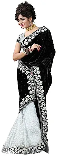 Trendy Velvet Saree with Blouse piece For Women-thumb3