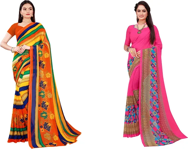 Stylish Fancy Georgette Saree With Blouse Piece Combo For Women Pack Of 2