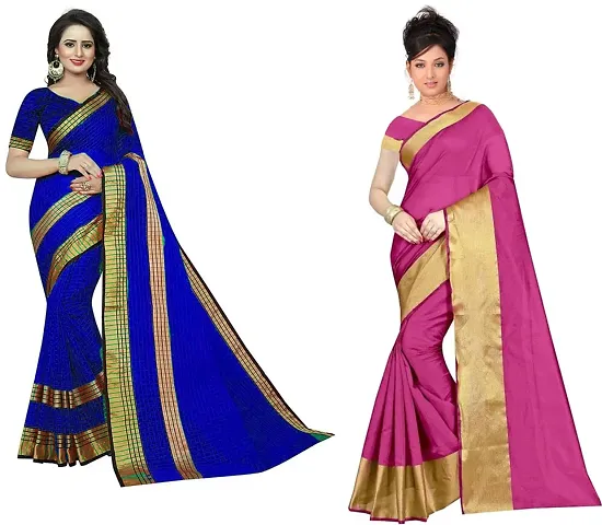 Stylish Fancy Georgette Saree With Blouse Piece Combo For Women Pack Of 2