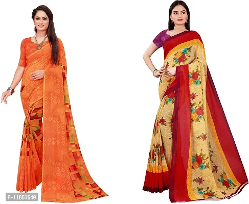 Attractive Georgette Saree with Blouse piece For Women Pack Of 2-thumb0