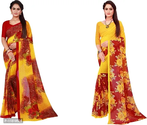 Stylish Georgette Multicoloured Daily Wear Saree with Blouse piece For Women Pack Of 2