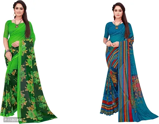 Attractive Georgette Saree with Blouse piece For Women Pack Of 2-thumb0