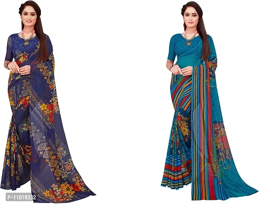 Stylish Georgette Multicoloured Daily Wear Saree with Blouse piece For Women Pack Of 2