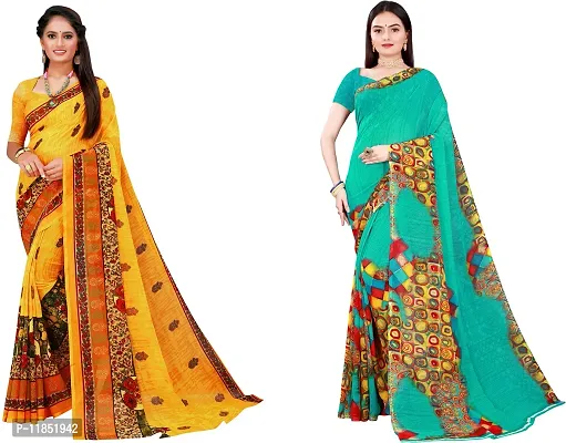 Attractive Georgette Saree with Blouse piece For Women Pack Of 2-thumb0