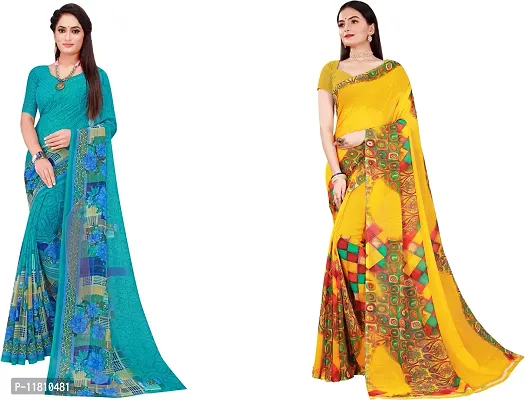 Stylish Georgette Multicoloured Daily Wear Saree with Blouse piece For Women Pack Of 2-thumb0