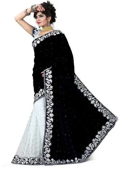 Elegant Velvet Embellished Bollywood Saree With Blouse Piece