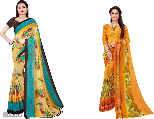 Attractive Georgette Saree with Blouse piece For Women Pack Of 2-thumb0