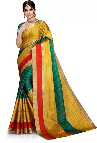 Ditya Fashion Women's Chanderi Saree With Blouse (Rama)