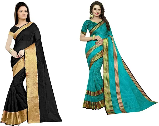 Stylish Fancy Georgette Saree With Blouse Piece Combo For Women Pack Of 2