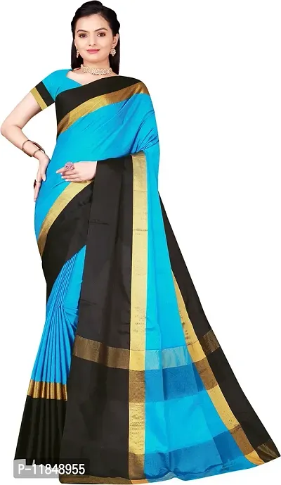 Trendy Cotton Silk Saree with Blouse piece For Women-thumb0