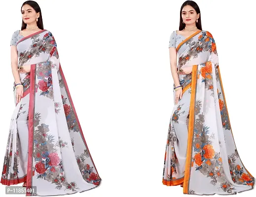 Attractive Georgette Saree with Blouse piece For Women Pack Of 2-thumb0